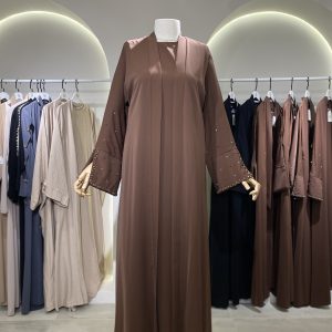 Manşet Taşlı Abaya Kahverengi